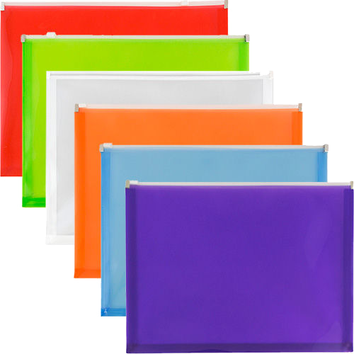 Assorted Letter Booklet Plastic Envelopes (9 3/4 x 13) with Zip Closure - 6 Pack