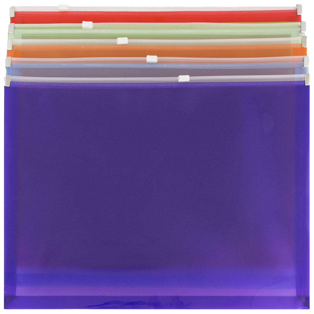 Assorted Letter Booklet Plastic Envelopes (9 3/4 x 13) with Zip Closure - 6 Pack