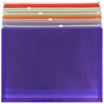 Assorted Letter Booklet Plastic Envelopes (9 3/4 x 13) with Zip Closure - 6 Pack