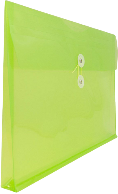 Lime Green Legal Open End Plastic Envelopes (9 3/4 x 14 1/2) with Button & String