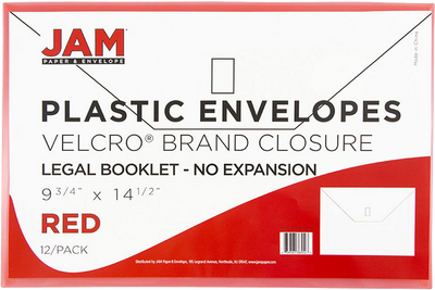 Red Legal Booklet Plastic Envelopes (9 3/4 x 14 1/2) with Hook and Loop Closure