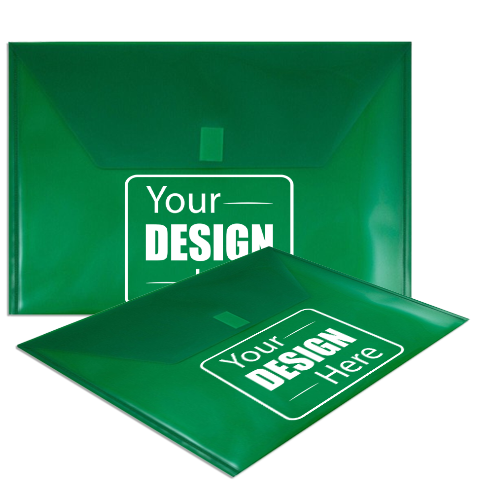 Green Legal Booklet Plastic Envelopes (9 3/4 x 14 1/2) with Hook and Loop Closure