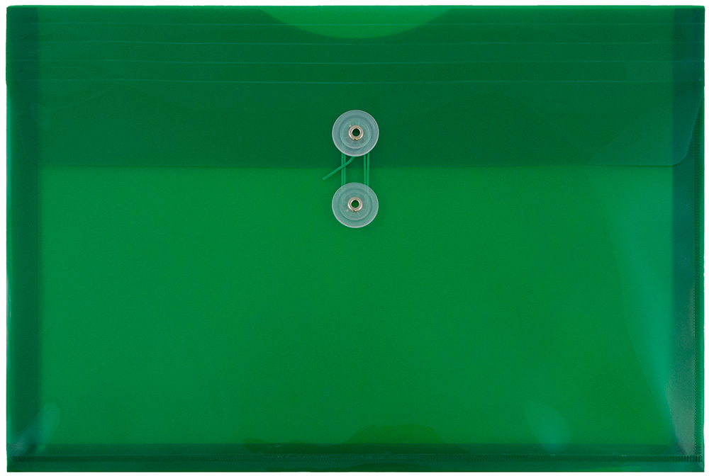 Green Legal Open End Plastic Envelopes (9 3/4 x 14 1/2) with Button & String