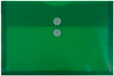 Green Legal Open End Plastic Envelopes (9 3/4 x 14 1/2) with Button & String