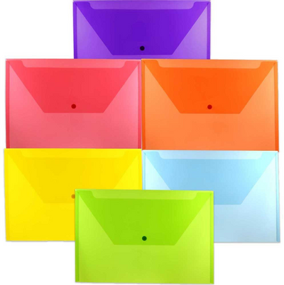 Assorted Legal Booklet Plastic Envelopes (9 3/4 x 14 1/2) with Snap Closure - 6 Pack