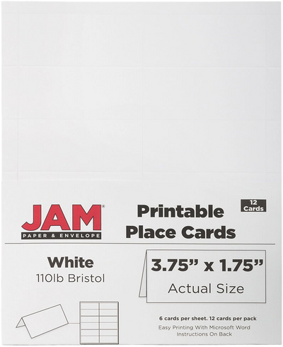 White 3 3/4 x 1 3/4 Printable Place Cards