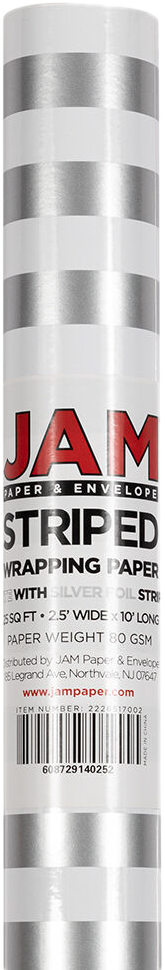 Silver and White Stripe Wrapping Paper (25 Sq Ft)