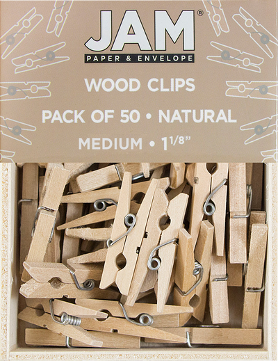 Natural Medium 1 1/8 Inch Wood Clips - 50 Pack