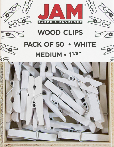 White Medium 1 1/8 Inch Wood Clips - 50 Pack
