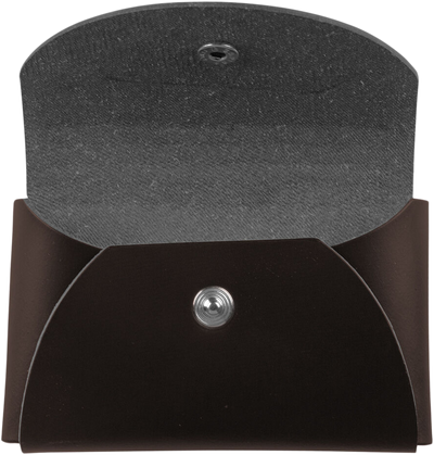 Dark Brown Leather Business Card Case with Round Flap - 20 Card Capacity
