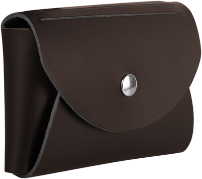 Dark Brown Leather Business Card Case with Round Flap - 20 Card Capacity