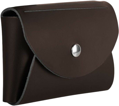 Dark Brown Leather Business Card Case with Round Flap - 20 Card Capacity