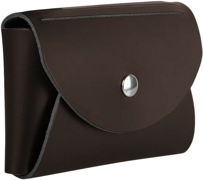 Dark Brown Leather Business Card Case with Round Flap - 20 Card Capacity