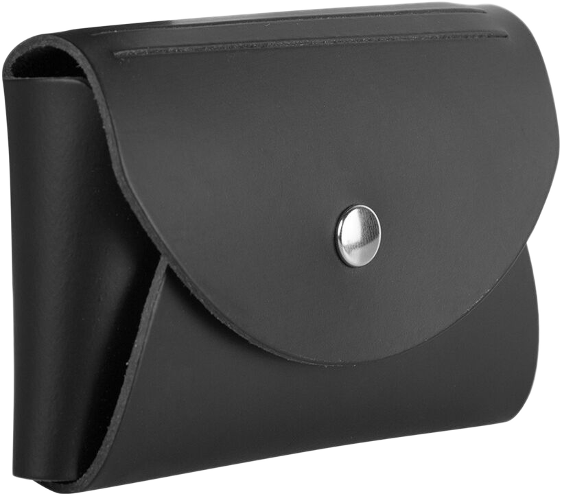 Black Leather Business Card Case with Round Flap - 20 Card Capacity