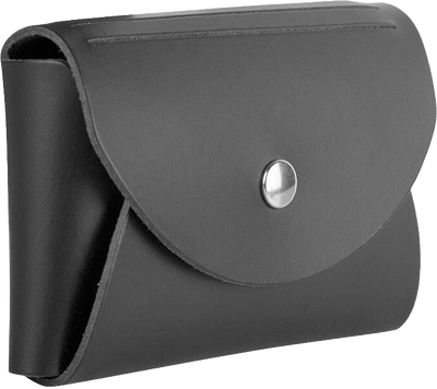 Black Leather Business Card Case with Round Flap - 20 Card Capacity