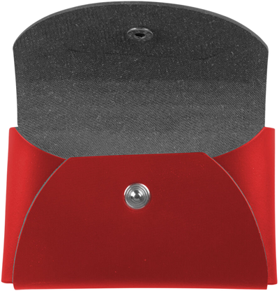 Red Leather Business Card Case with Round Flap - 20 Card Capacity