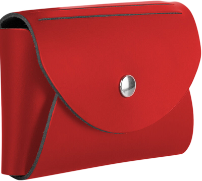 Red Leather Business Card Case with Round Flap - 20 Card Capacity