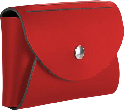 Red Leather Business Card Case with Round Flap - 20 Card Capacity