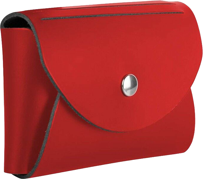 Red Leather Business Card Case with Round Flap - 20 Card Capacity