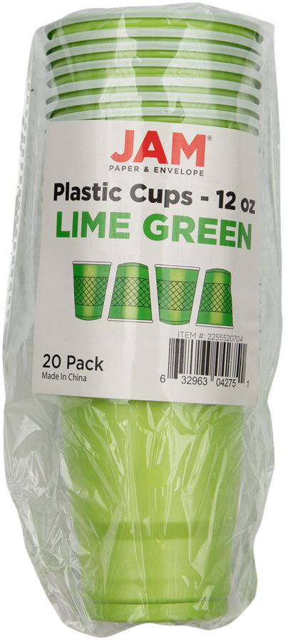 Lime Green 12oz Plastic Cups - 20 Pack
