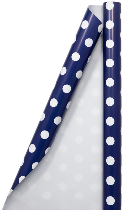 Dark Blue with White Polka Dots Wrapping Paper (25 Sq Ft) 32lb