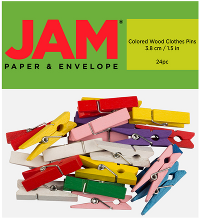 Assorted Colors Large Wood Clips - 24 Pack