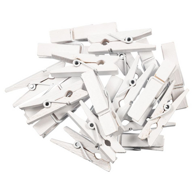 Bright White Medium/Large 1 3/8 Inch Wood Clips - 20 Pack