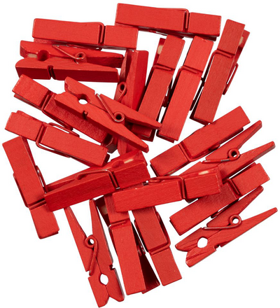 Bright Red Medium/Large 1 3/8 Inch Wood Clips - 20 Pack