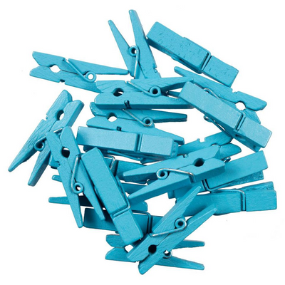 Sea Blue Medium/Large 1 3/8 Inch Wood Clips - 20 Pack