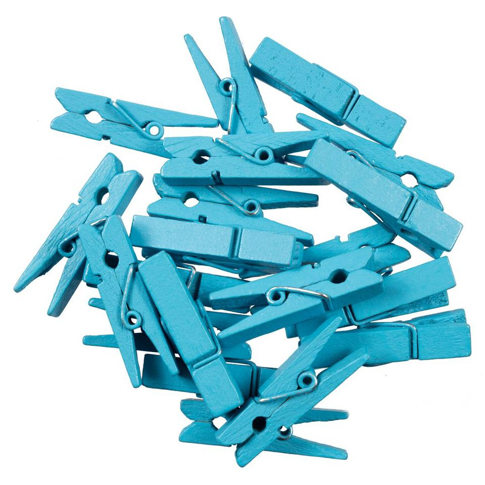 Sea Blue Medium/Large 1 3/8 Inch Wood Clips - 20 Pack