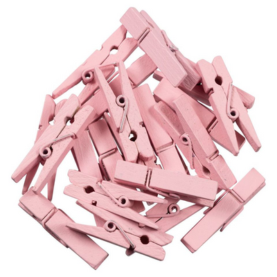 Baby Pink Medium/Large 1 3/8 Inch Wood Clips - 20 Pack