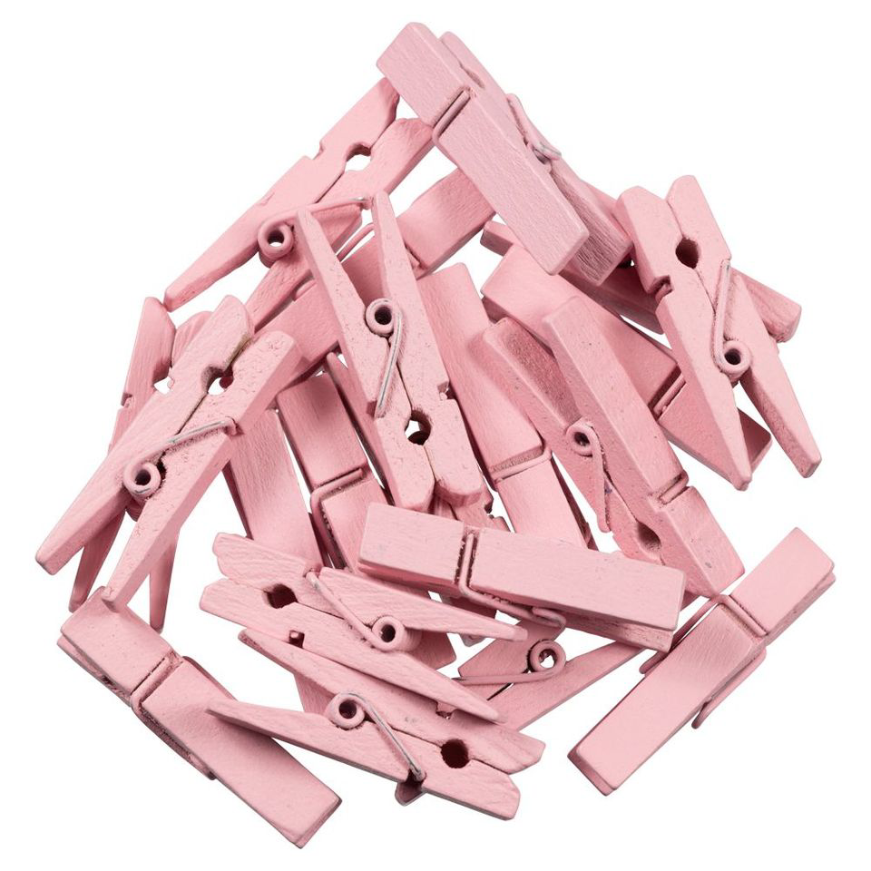 Baby Pink Medium/Large 1 3/8 Inch Wood Clips - 20 Pack