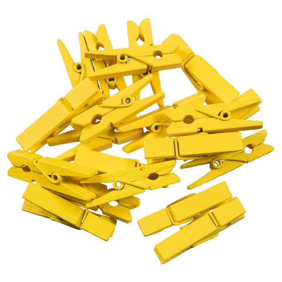 Bright Yellow Medium/Large 1 3/8 Inch Wood Clips - 20 Pack