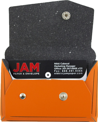 Orange Leather Business Card Case with Snap Closure - 20 Card Capacity