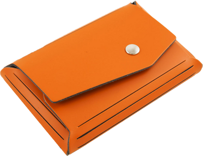 Orange Leather Business Card Case with Snap Closure - 20 Card Capacity