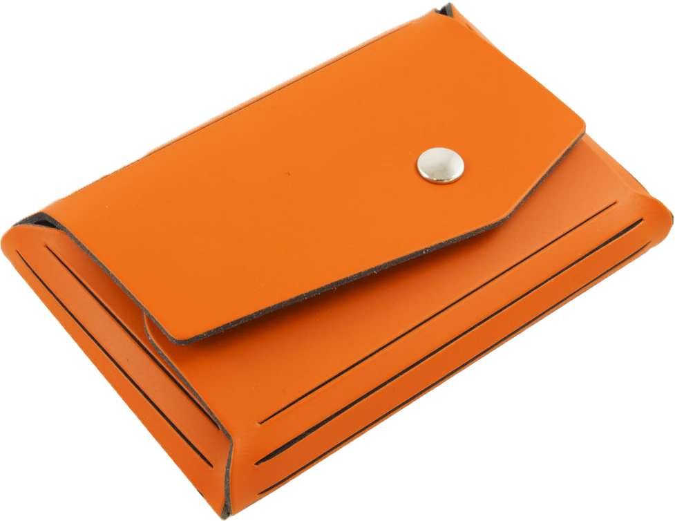Orange Leather Business Card Case with Snap Closure - 20 Card Capacity