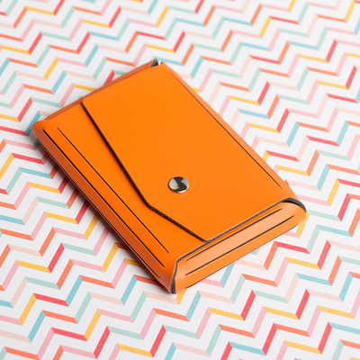 Orange Leather Business Card Case with Snap Closure - 20 Card Capacity
