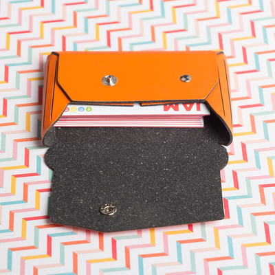 Orange Leather Business Card Case with Snap Closure - 20 Card Capacity