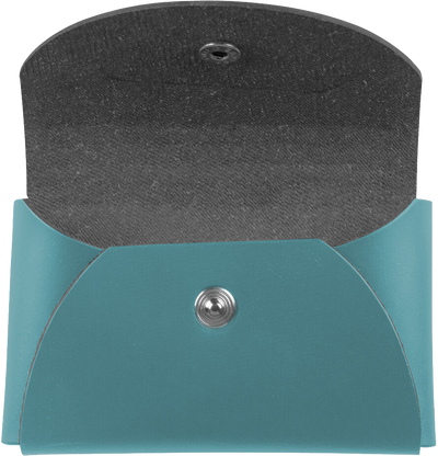 Teal Leather Business Card Case with Round Flap - 20 Card Capacity