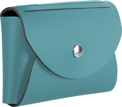 Teal Leather Business Card Case with Round Flap - 20 Card Capacity