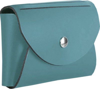 Teal Leather Business Card Case with Round Flap - 20 Card Capacity