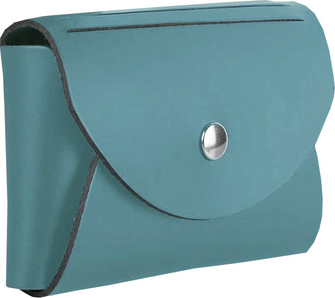 Teal Leather Business Card Case with Round Flap - 20 Card Capacity