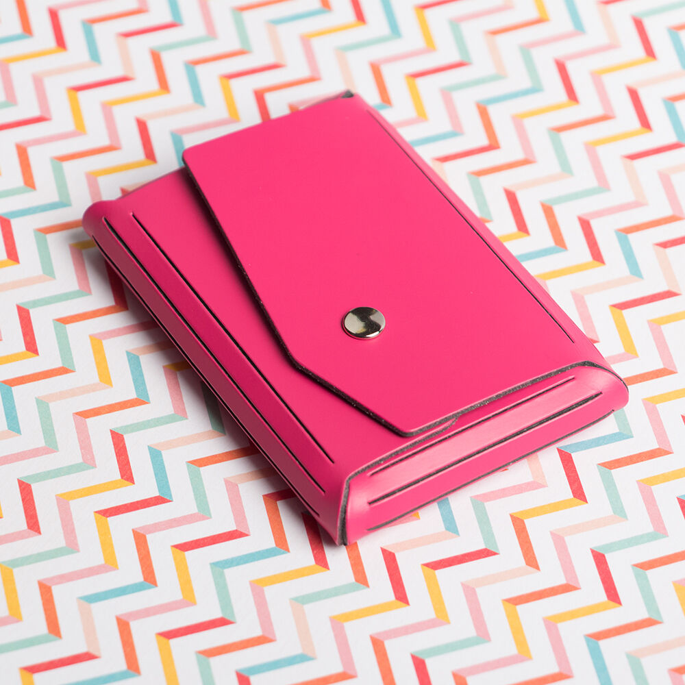 Fuchsia Leather with Snap Closure Business Card Case - 20 Card Capacity