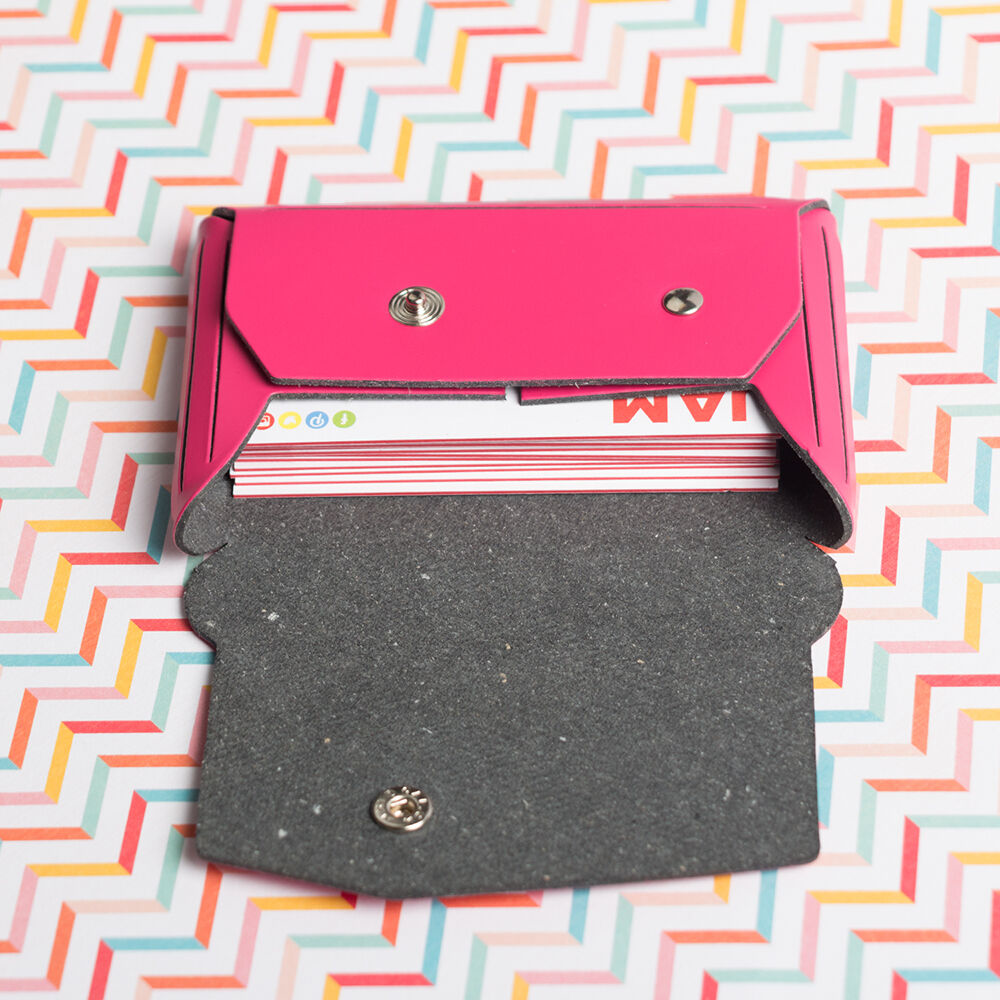 Fuchsia Leather with Snap Closure Business Card Case - 20 Card Capacity