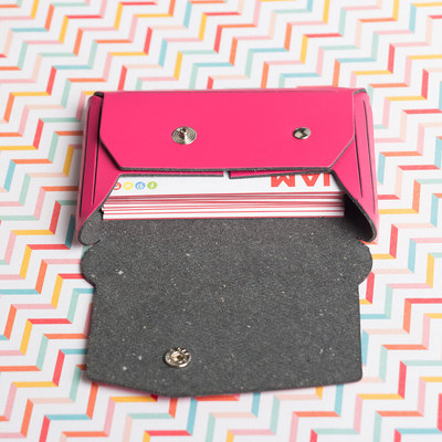 Fuchsia Leather with Snap Closure Business Card Case - 20 Card Capacity