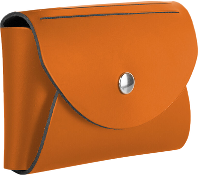 Orange Leather Business Card Case with Round Flap - 20 Card Capacity