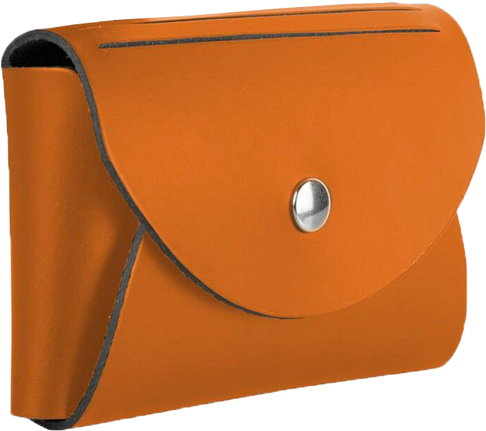 Orange Leather Business Card Case with Round Flap - 20 Card Capacity