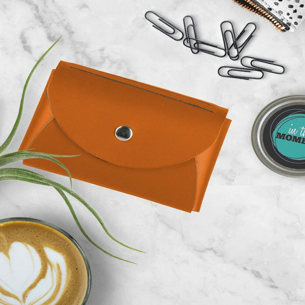 Orange Leather Business Card Case with Round Flap - 20 Card Capacity
