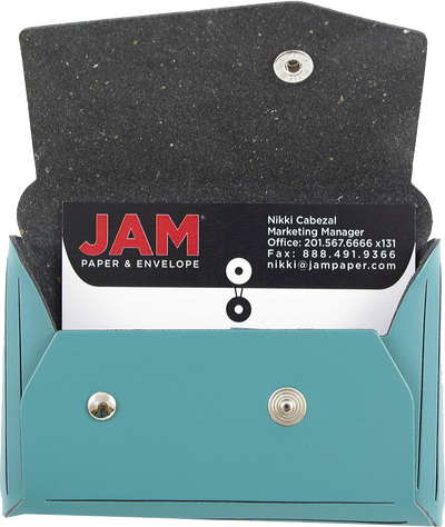 Teal Leather Business Card Case with Snap Closure - 20 Card Capacity