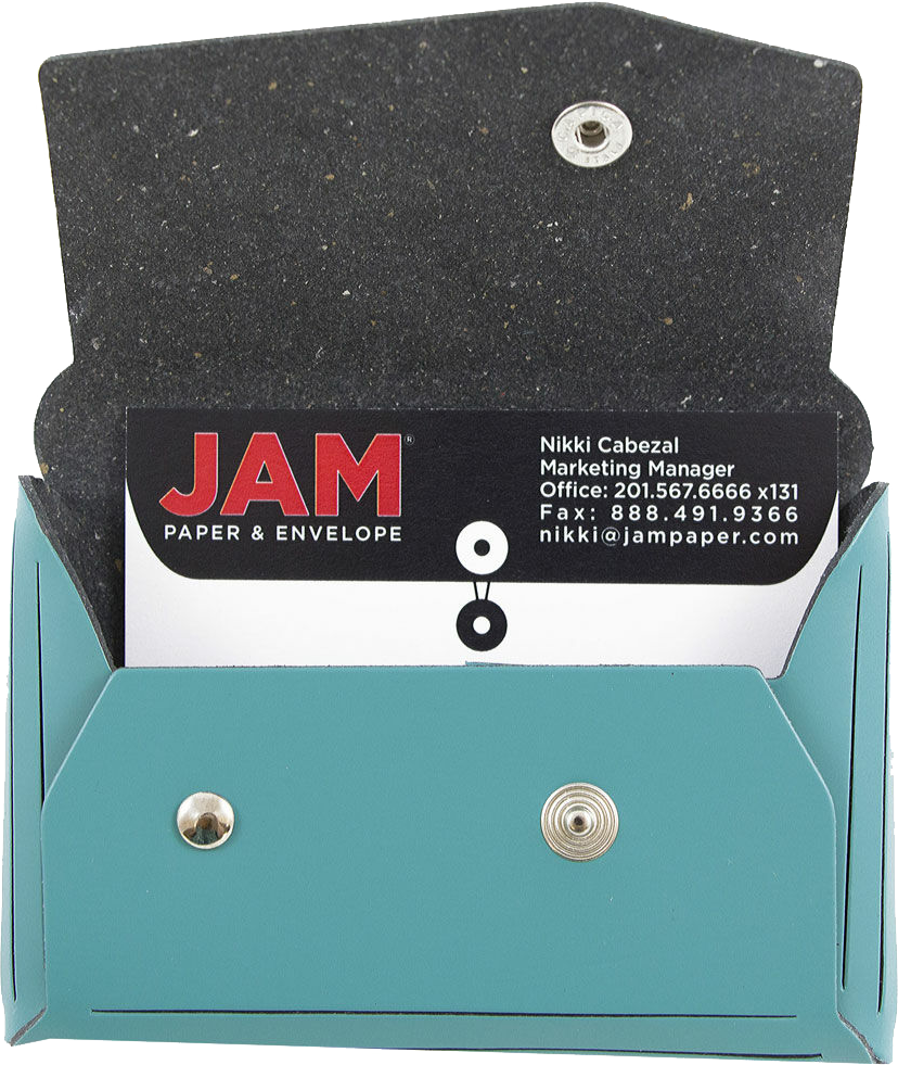Teal Leather Business Card Case with Snap Closure - 20 Card Capacity